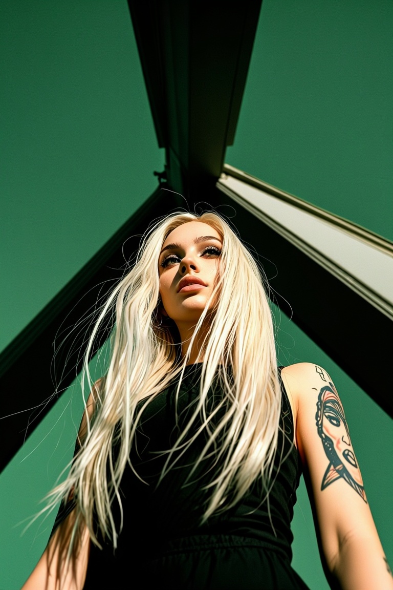 [Subject] The image features a woman with long,  straight,  platinum blonde hair on Tensor.Art
