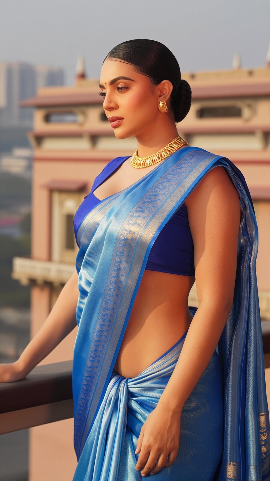 Create an ultra-realistic fashion portrait of a Latin woman with pale ivory skin and a naturally curvy figure. She has sle...