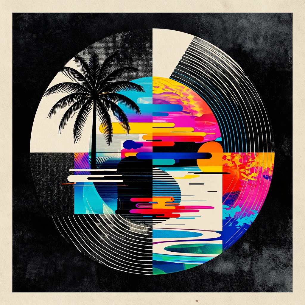 Sunset lines form with coconut tree,  Colorful clouds and rivers,  Fine fabric texture on Tensor.Art