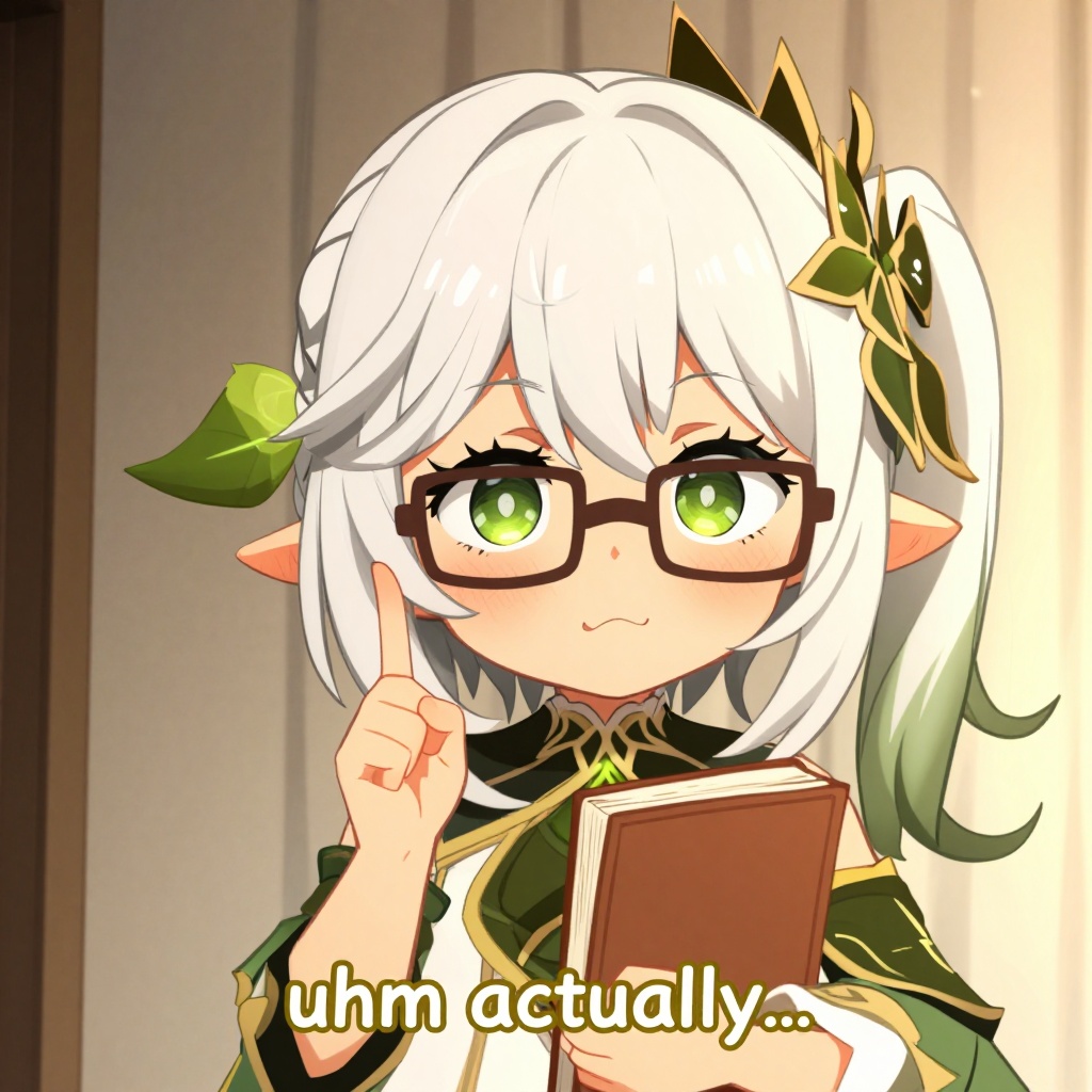 Khyle,  An anime-style illustration in chibi format showing the character Nahida from Genshin Impact with a comical and ex...