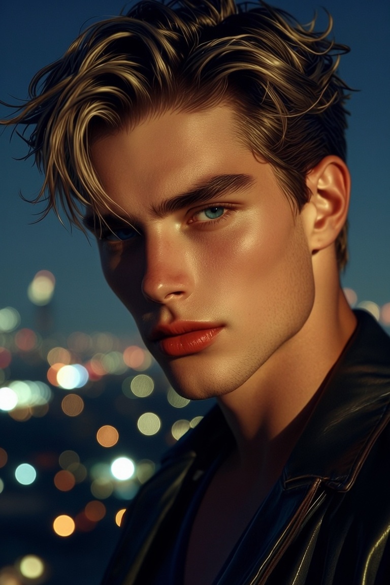 [Subject] Photograph of a strikingly handsome young male in his early 20s with symmetrical refined features and pale flawl...
