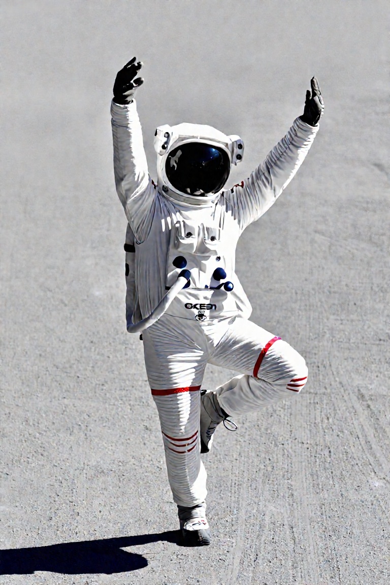 An astronaut in tree pose,  wearing a space suit,  on the moon on Tensor.Art