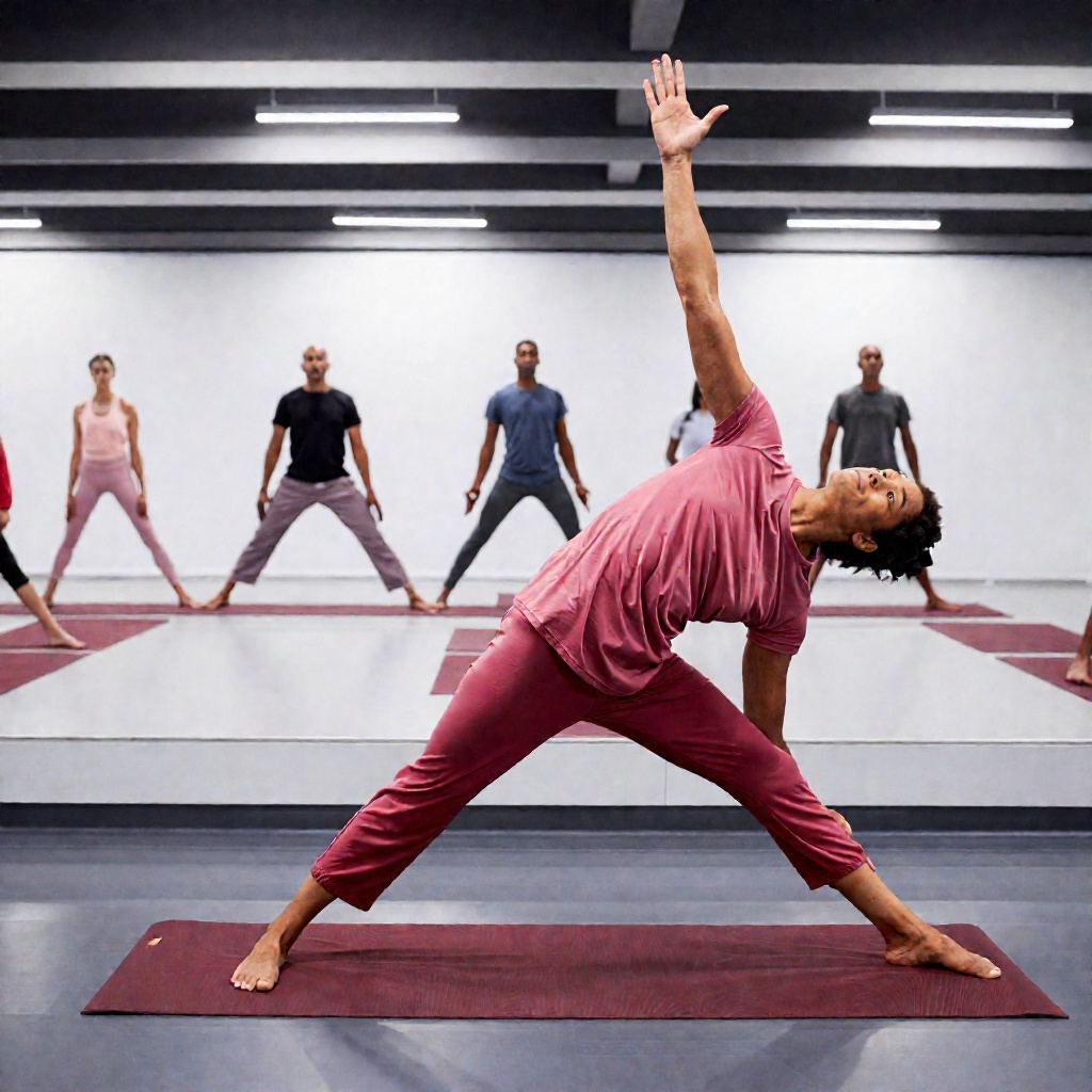 A karate instructor in the yoga pose called triangle pose on Tensor.Art