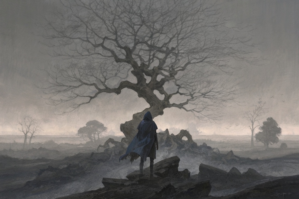 lazypos,  hooded cloak,  from behind on Tensor.Art