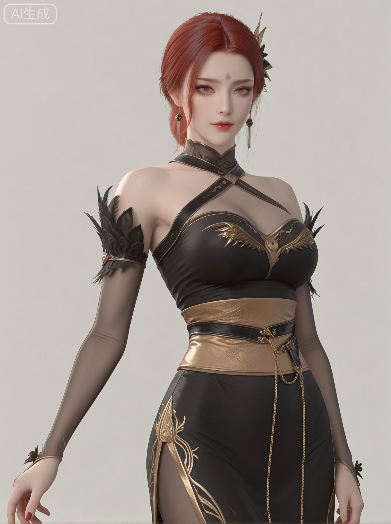 YF clothes, solo, exquisite skin, cowboy_shot, looking at viewer, even illumination, very awa, simple background,