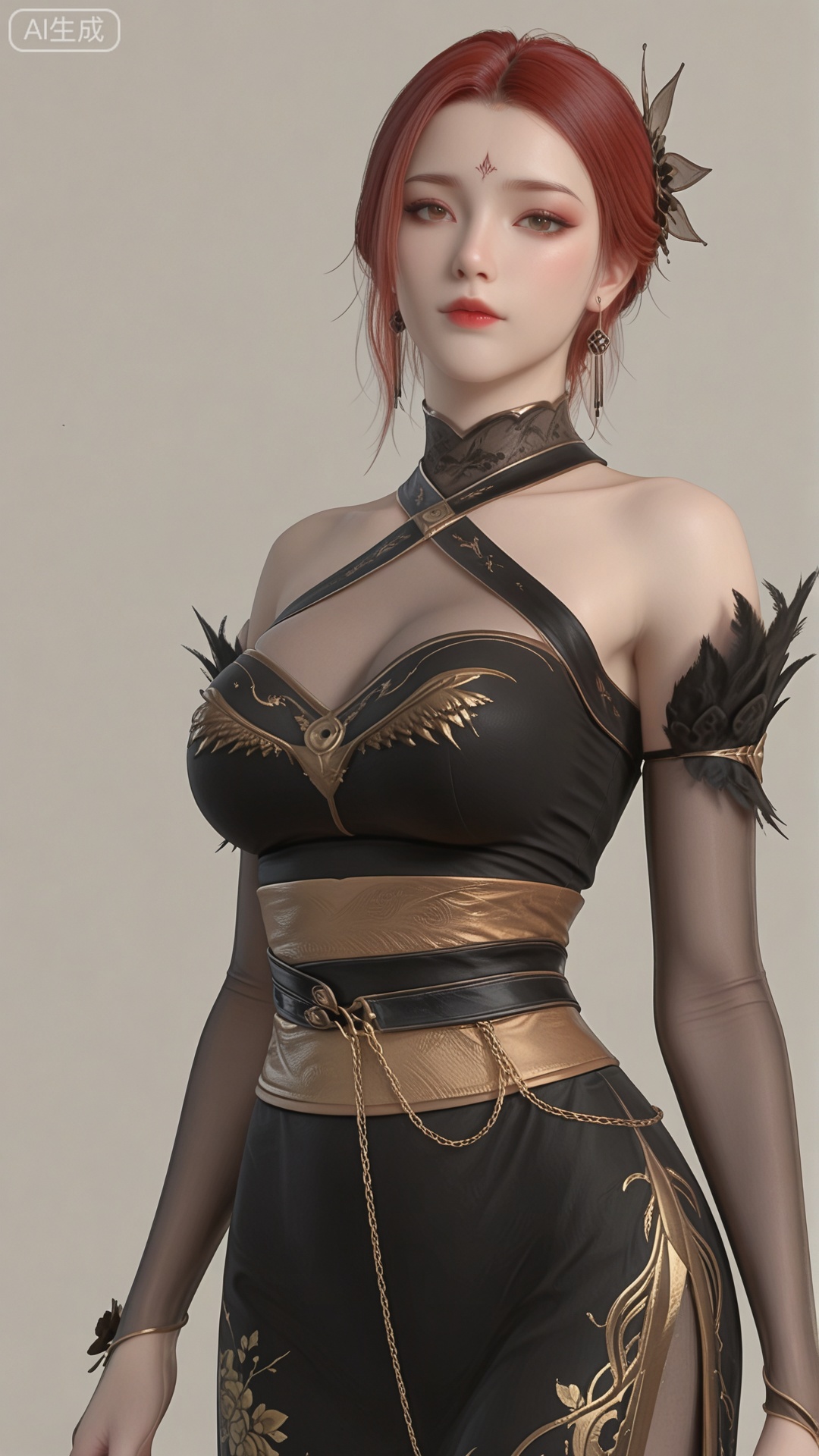 YF clothes, solo, exquisite skin, cowboy_shot, looking at viewer, even illumination, very awa, simple background,