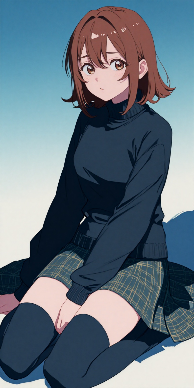 turtleneck,  plaid,  brown eyes on Tensor.Art