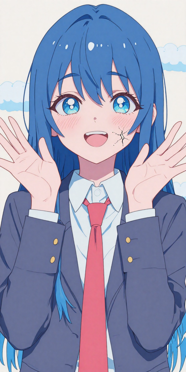 blue hair,  white pupils,  shirt on Tensor.Art