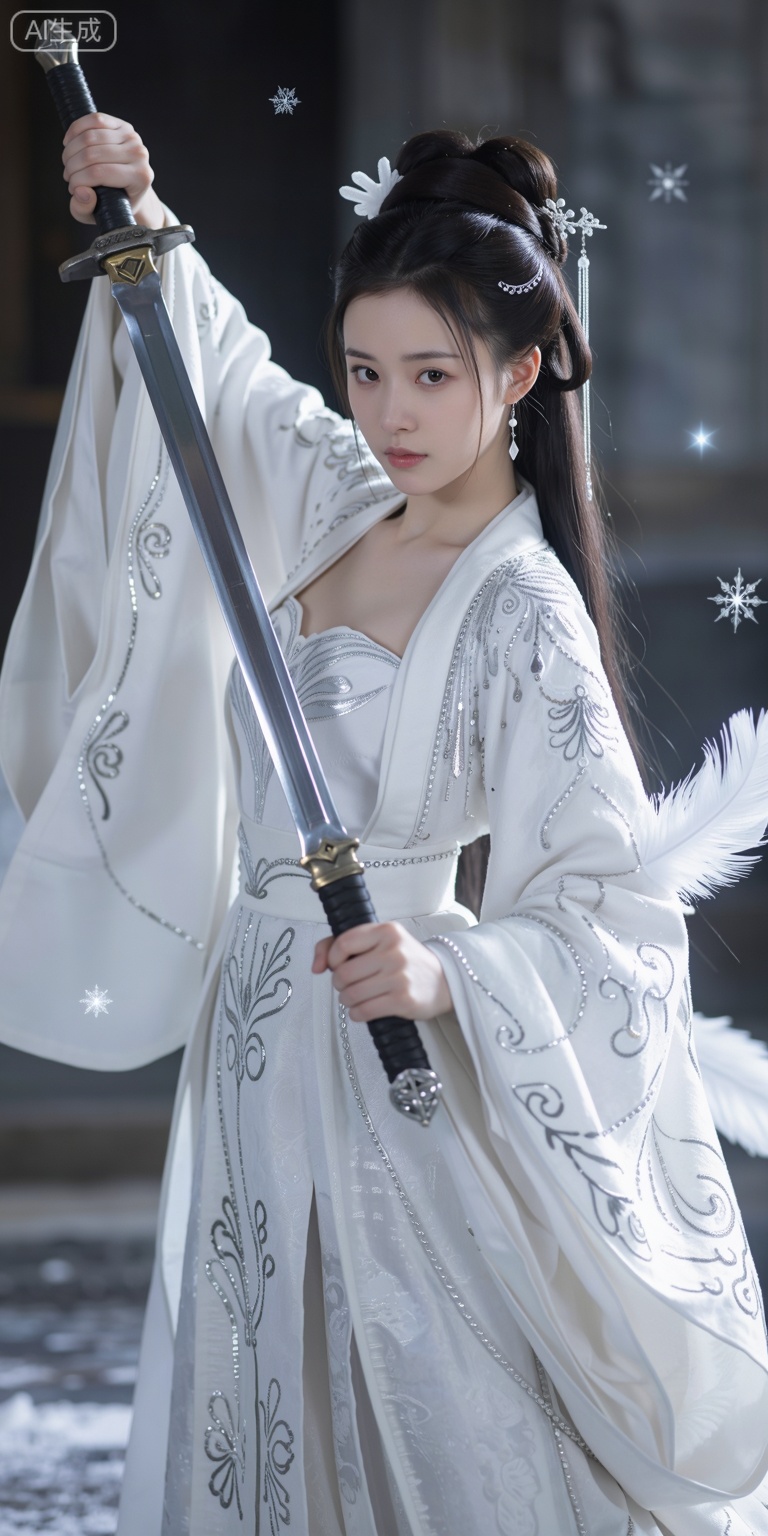 陈都灵穿着暴露的衣服. 1girl,  White robe,  silver thread on Tensor.Art