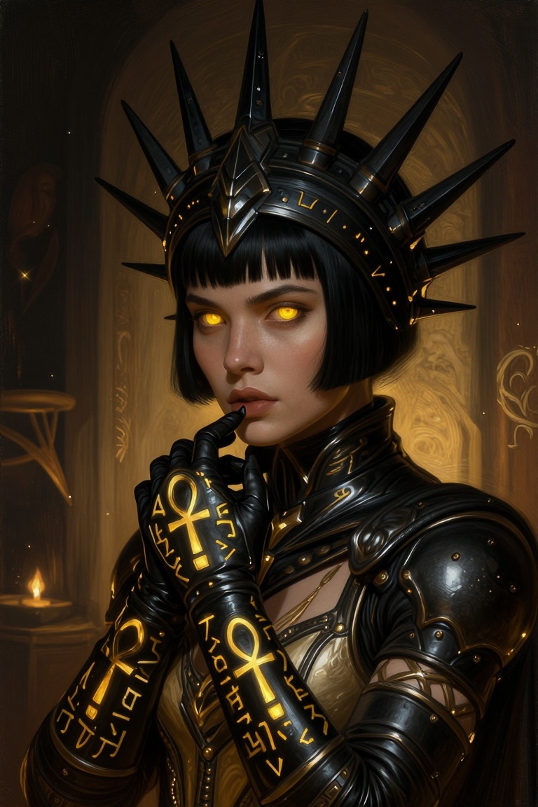 [Masterpiece fantasy digital portrait by Greg Rutkowski and Alphonse Mucha of] A dark fantasy or mystical character portra...