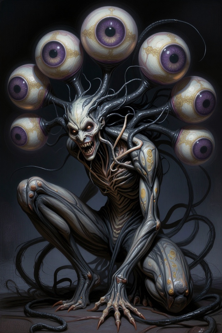 [Masterpiece fantasy digital portrait by Greg Rutkowski and Alphonse Mucha of] A dark,  menacing creature with a humanoid...