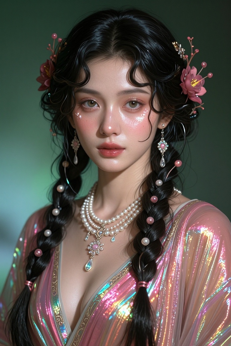 [Masterpiece fantasy digital portrait by Greg Rutkowski and Alphonse Mucha of] A portrait of a young woman with a mystical...