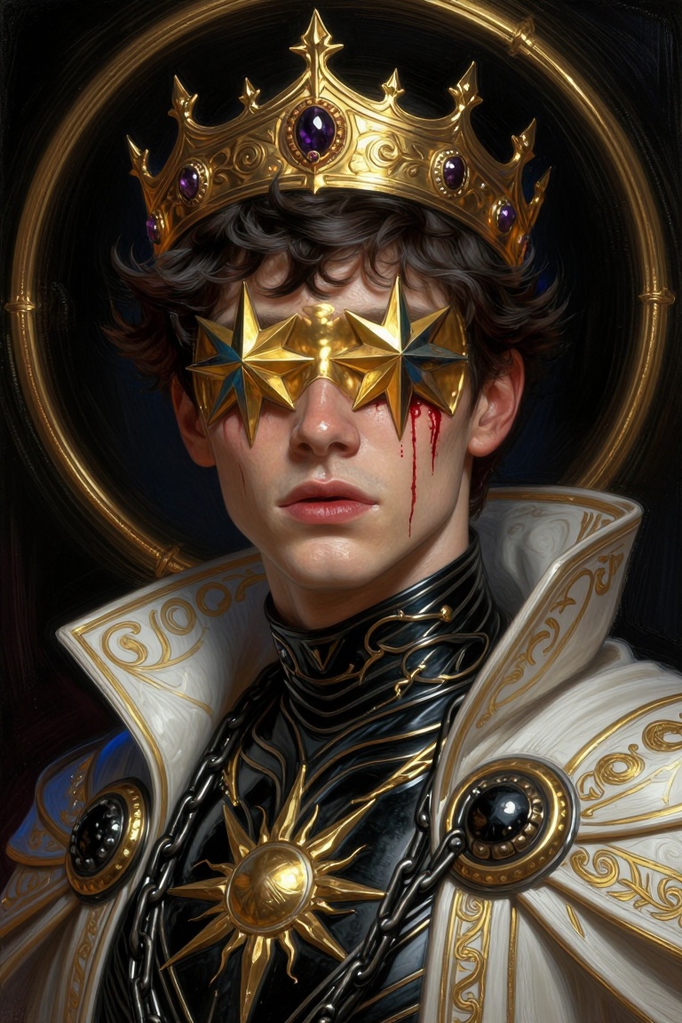[Masterpiece fantasy digital portrait by Greg Rutkowski and Alphonse Mucha of] A highly detailed,  dramatic portrait of a...