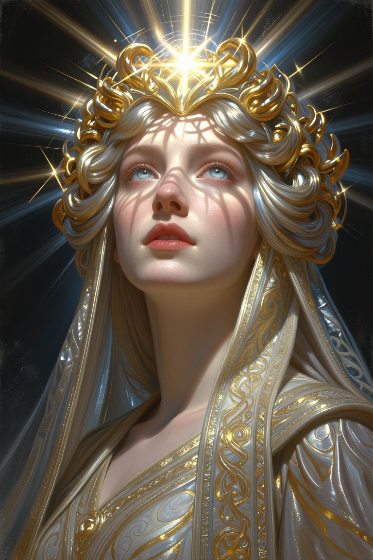 [Masterpiece fantasy digital portrait by Greg Rutkowski and Alphonse Mucha of] A highly detailed and fantastical portrait...