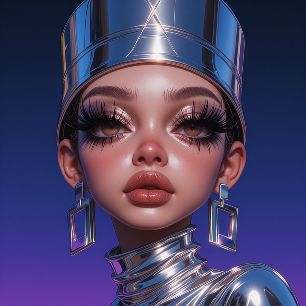 The image depicts a person wearing a striking,  futuristic outfit. The individual is adorned with a metallic,  cylindrical...