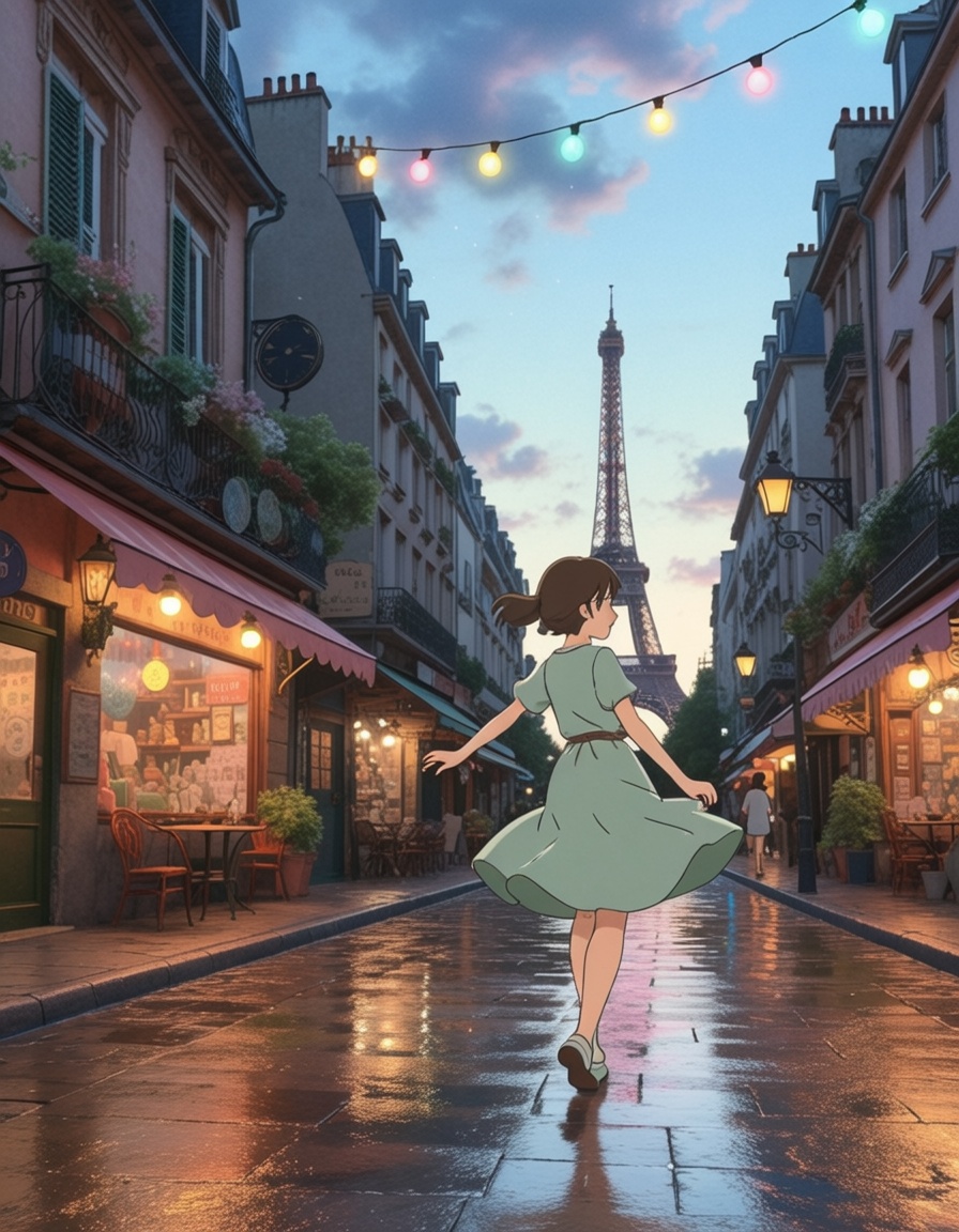 ehghibli6,  woman dancing in the streets of paris on Tensor.Art