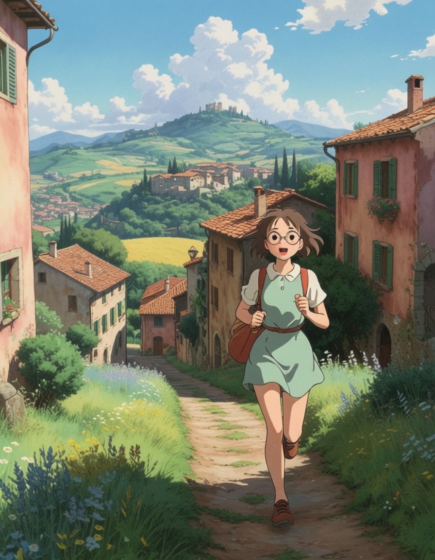 ehghibli6,  girl running,  tuscany on Tensor.Art