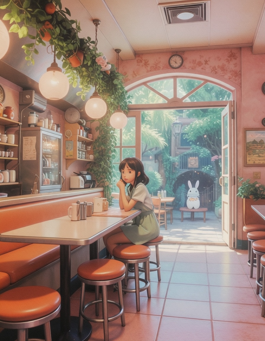 ehghibli6,  girl in a cafeteria on Tensor.Art