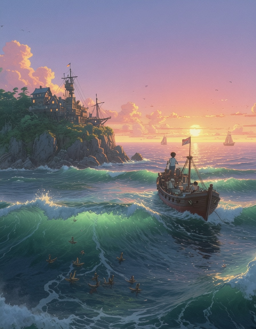 ehghibli6,  a sailor in the sea,  sunrise on Tensor.Art