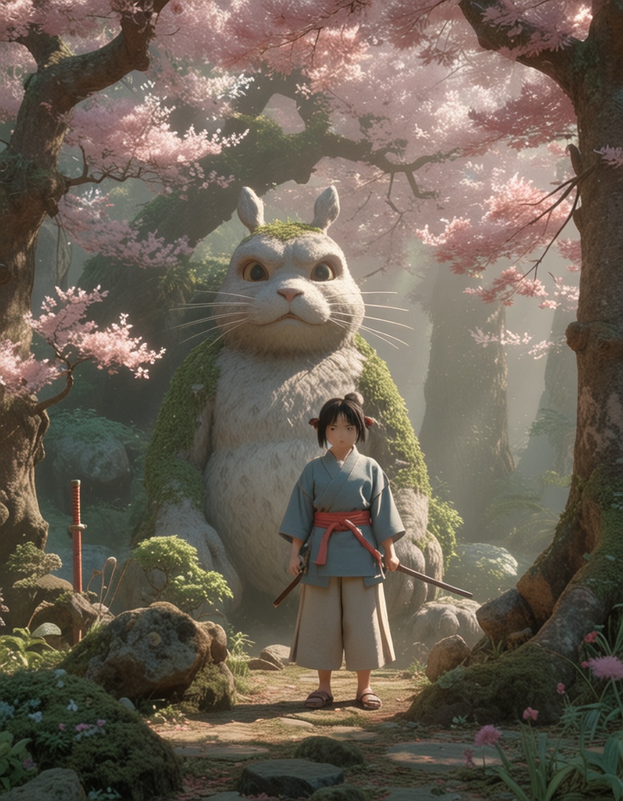ehghibli6,  woman samurai with katana,  defense stance on Tensor.Art