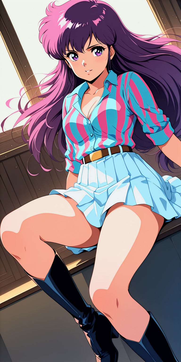 purple hair,  boots,  striped shirt on Tensor.Art
