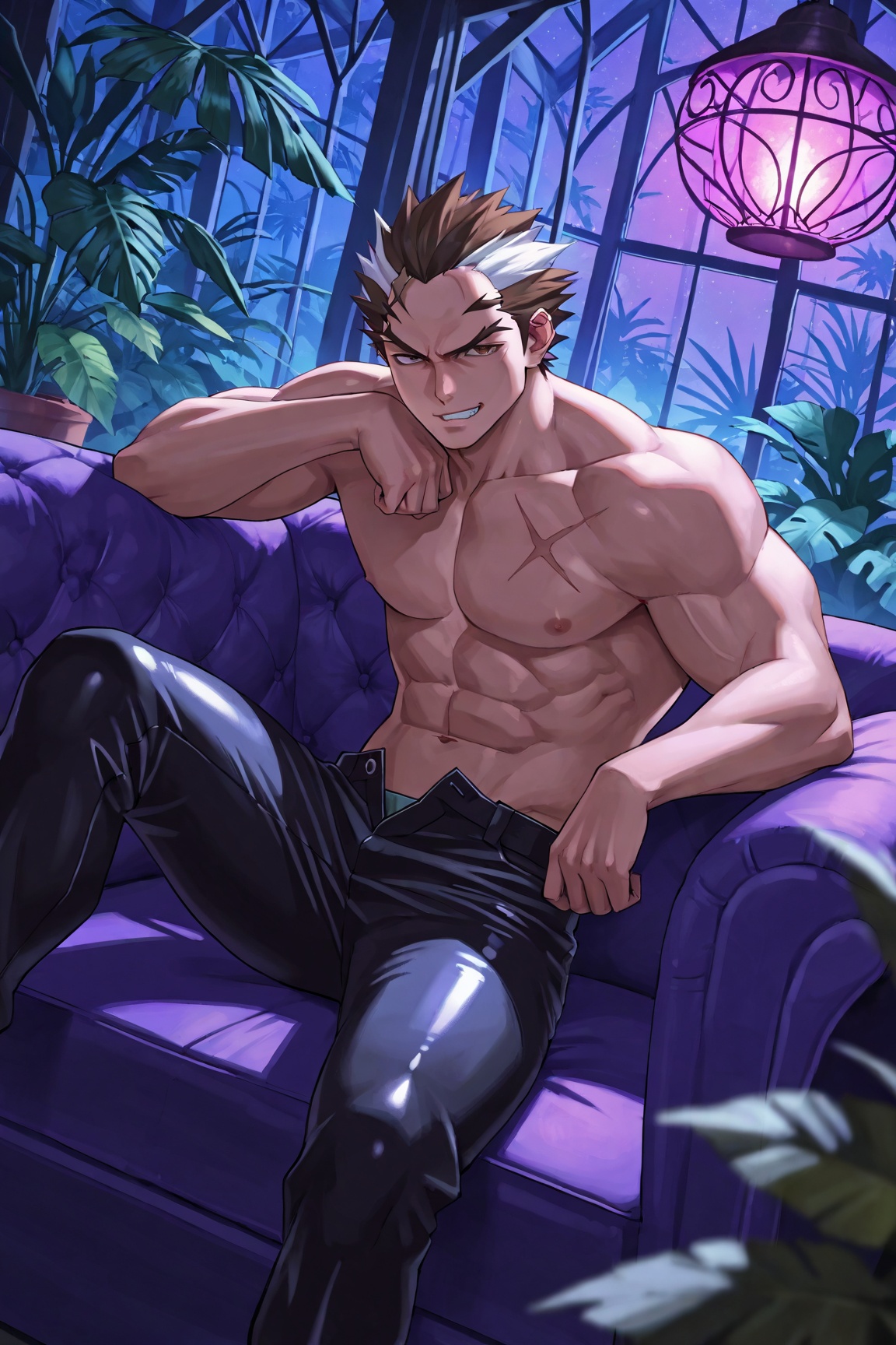 1boy,  shirtless,  sitting on Tensor.Art