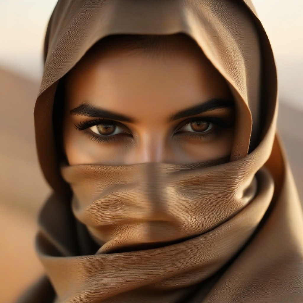 A close-up portrait of a woman with her face wrapped in dark fabric,  only her eyes visible,  annrin_silentveil on Tensor.Art