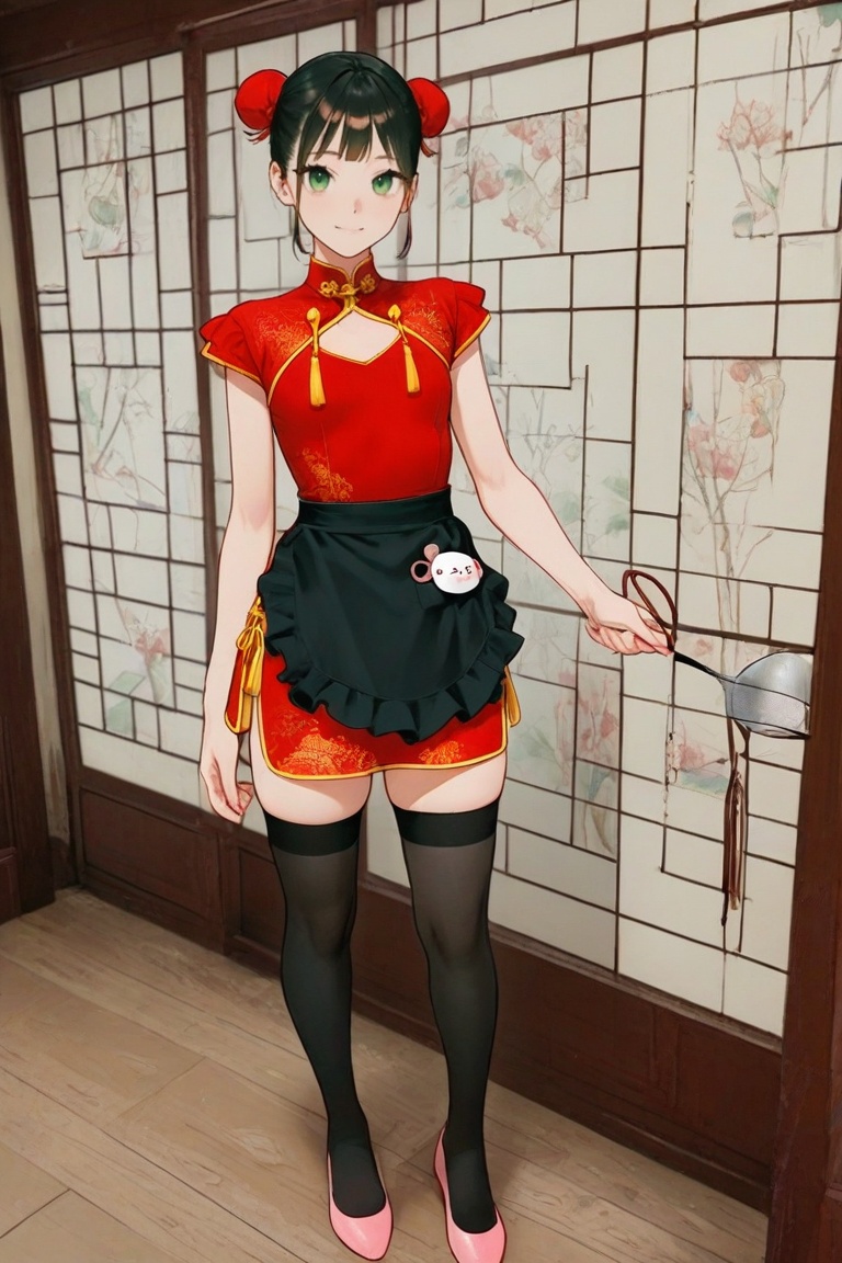 yaya_senda,  green eyes,  red chinese dress on Tensor.Art