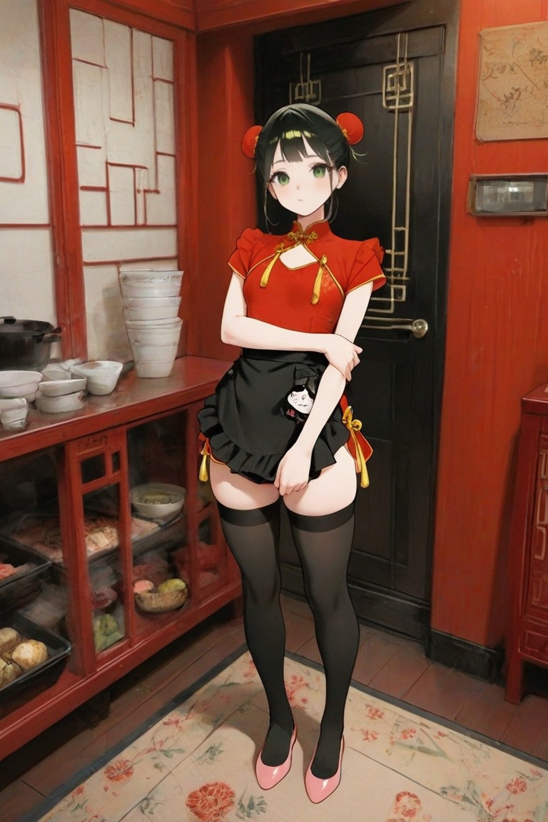 yaya_senda,  green eyes,  red chinese dress on Tensor.Art