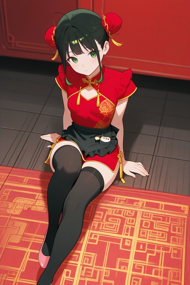 yaya_senda,  green eyes,  red chinese dress on Tensor.Art