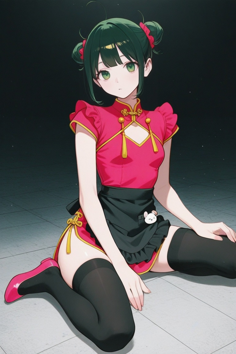 yaya_senda,  green eyes,  red chinese dress on Tensor.Art