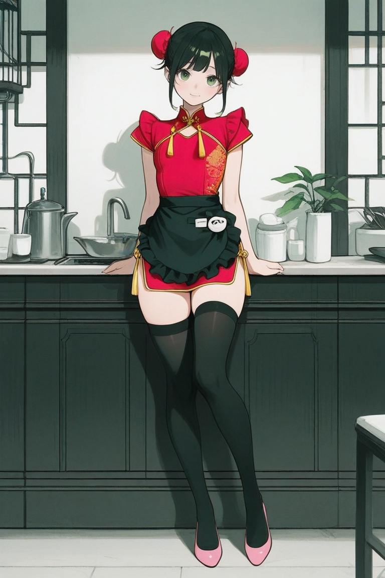 yaya_senda,  green eyes,  red chinese dress on Tensor.Art