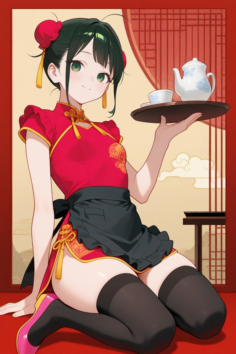 yaya_senda,  green eyes,  red chinese dress on Tensor.Art