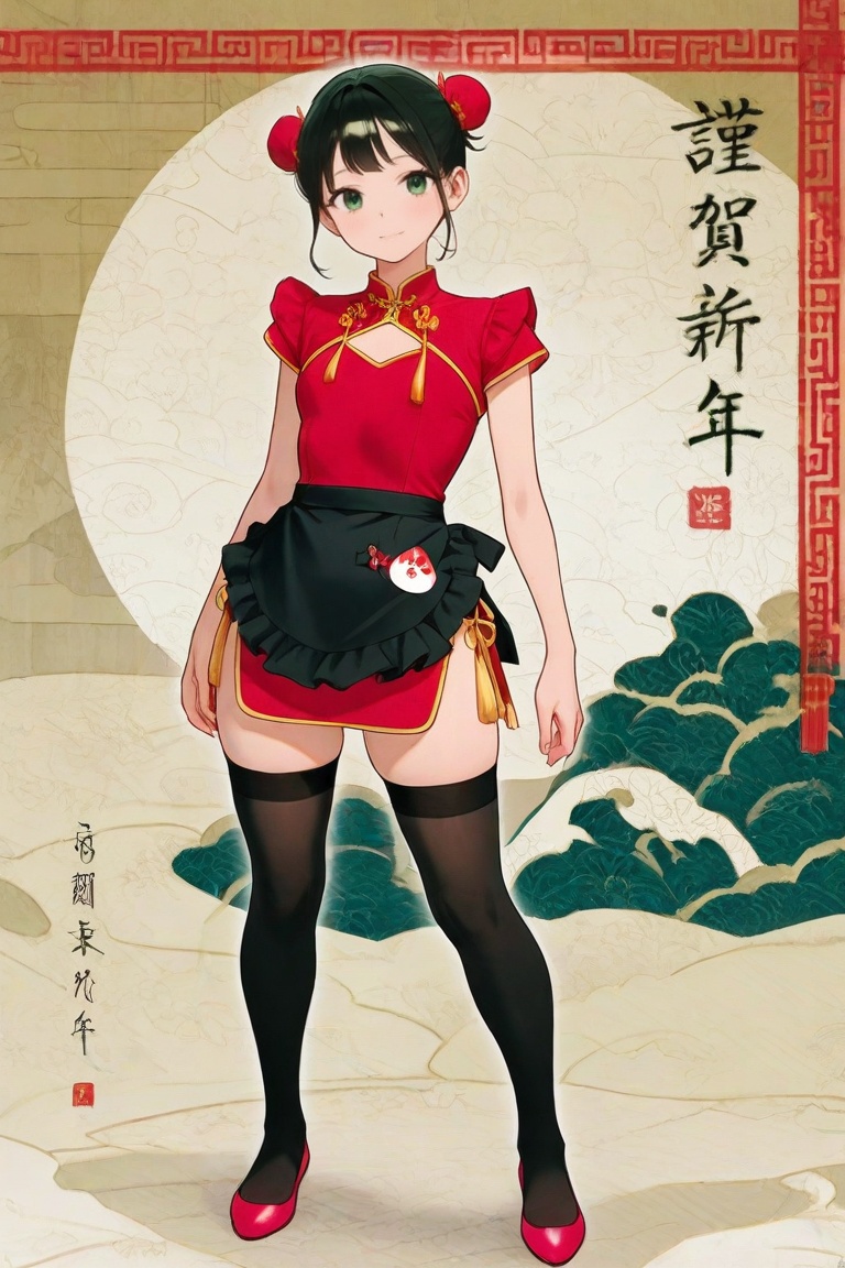 yaya_senda,  green eyes,  red chinese dress on Tensor.Art