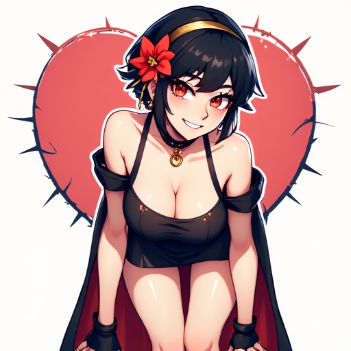A cartoon style with cartoon lines picture of zzYor,  black hair,  red eyes on Tensor.Art