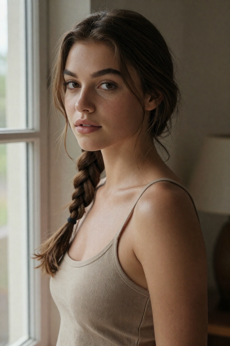 elara_voss,  mid-shot lifestyle portrait leaning near a window,  soft natural morning light on Tensor.Art
