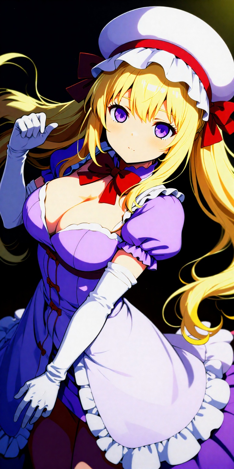 cleavage,  white headwear,  purple dress on Tensor.Art