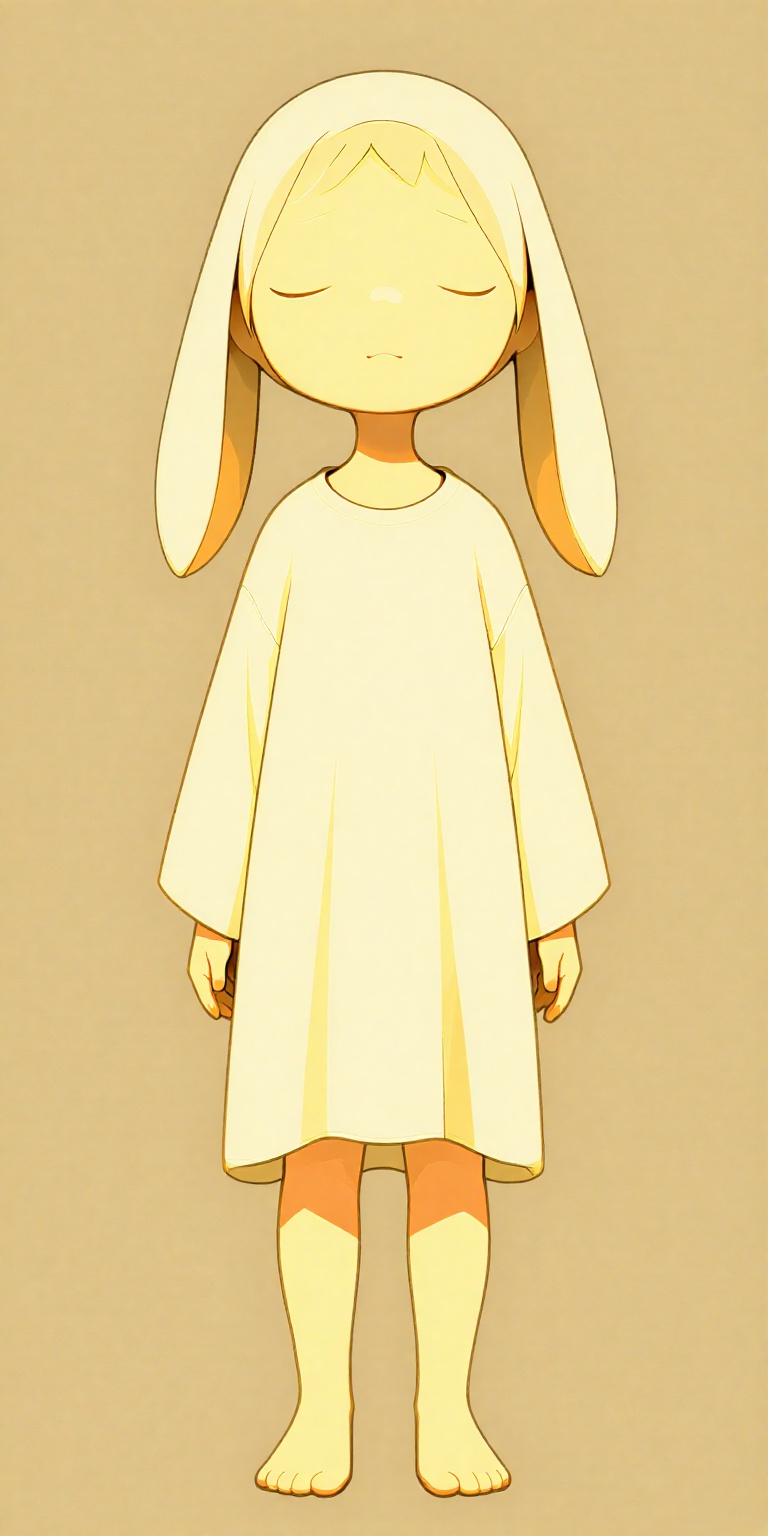 pastel color palette,  featuring a stylized,  childlike figure. The character stands against a plain on Tensor.Art