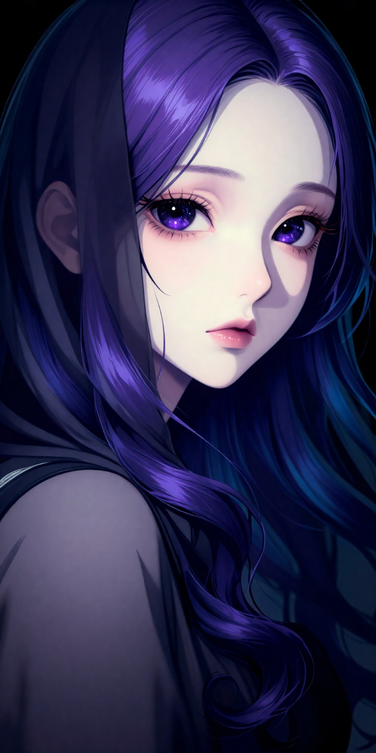 a digital drawing in an anime-inspired,  high-detail,  fantasy art style. The subject is a young woman with a strikingly b...