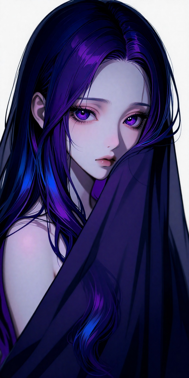 a digital drawing in an anime-inspired,  high-detail,  fantasy art style. The subject is a young woman with a strikingly b...