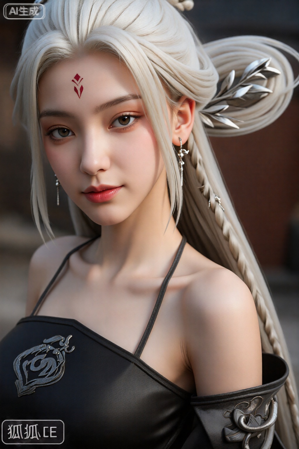 这是一幅非常详细的数字绘画,  画中的年轻女子留着银白色的长发,  编成辫子 by AI光影驿站 on Tensor.Art
