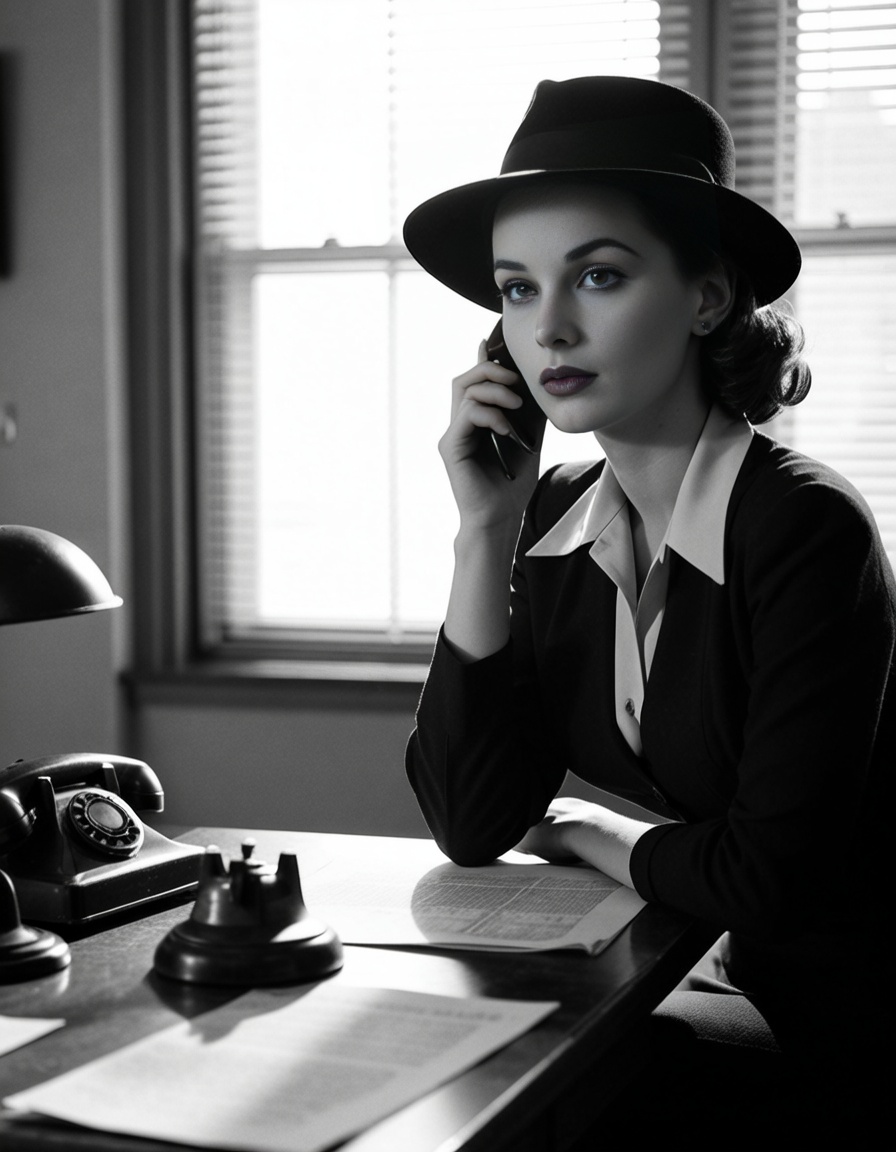 ehleica2,  retro 1950s office,  phone on Tensor.Art
