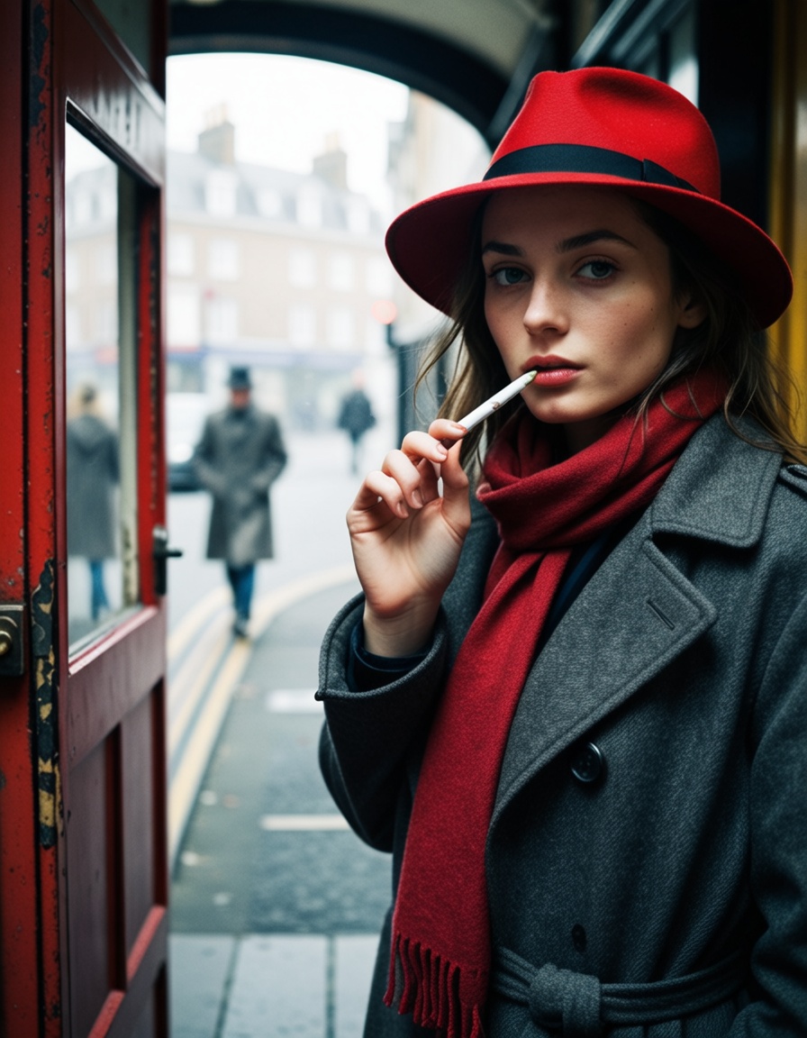 ehleica,  ehnoir,  girl with fedora hat and trenchcoat on Tensor.Art