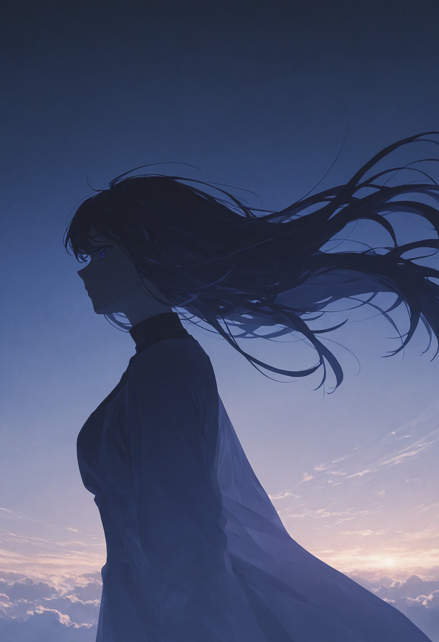 1girl,  indigo theme,  simple background on Tensor.Art