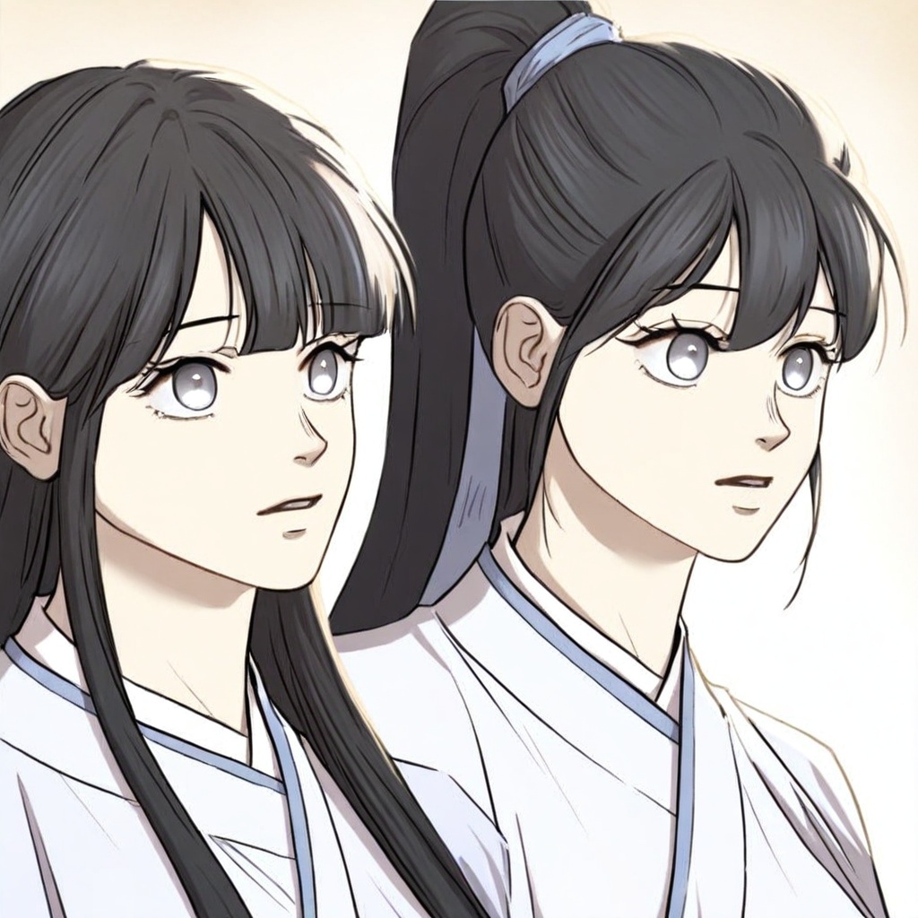 grey eyes,  long hair,  black hair on Tensor.Art