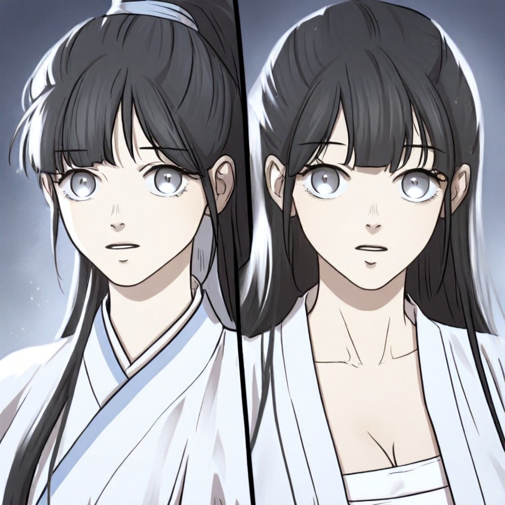 grey eyes,  long hair,  black hair on Tensor.Art