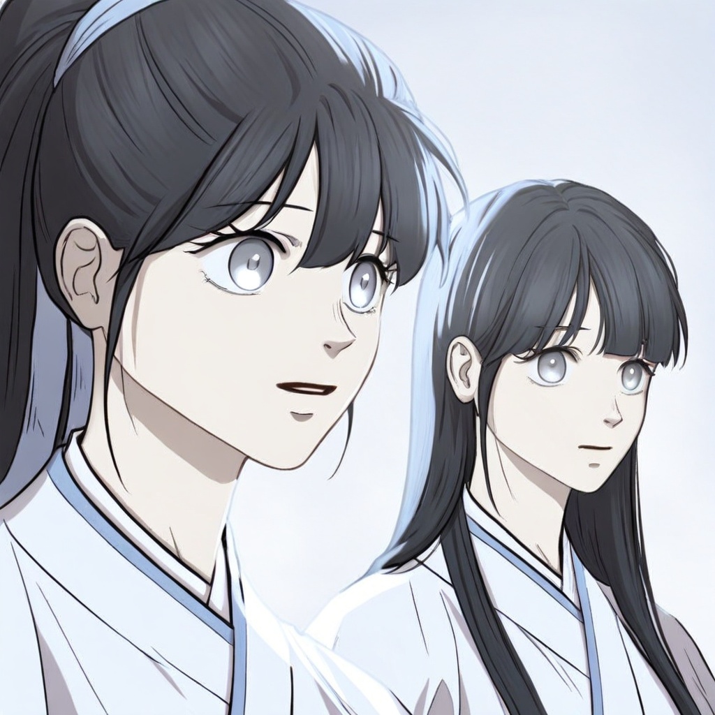 grey eyes,  long hair,  black hair on Tensor.Art