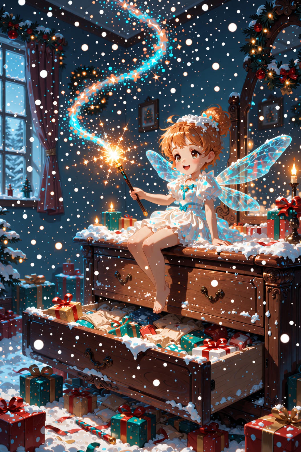artistic graphics,  sketch image,  a detailed concept art drawing showing a cute little Christmas fairy on Tensor.Art