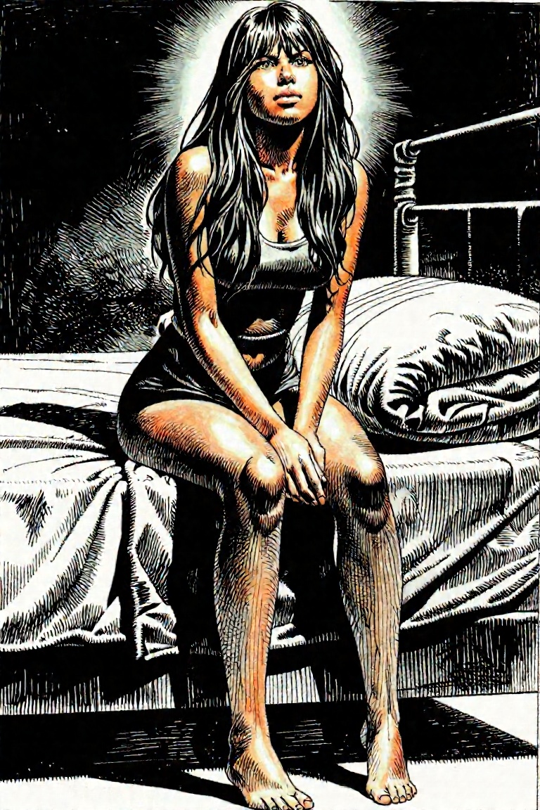 Drawing by serpieri,  a woman looking at viewer,  in a bedroom on Tensor.Art