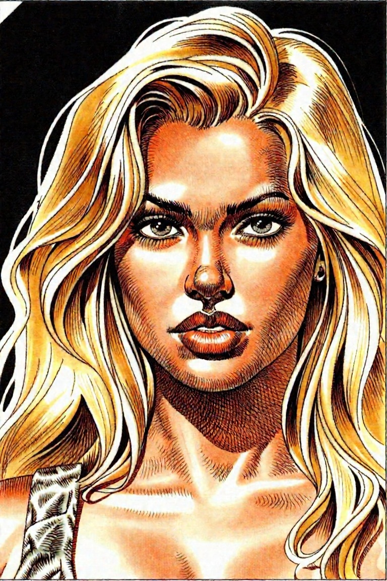 Illustration by serpieri,  a blonde woman looking at viewer on Tensor.Art
